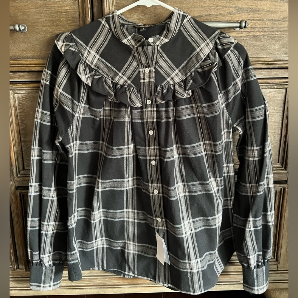 Brooks Brothers Women’s Cotton Blend Ruffle Tartan Popover Shirt